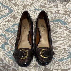 Life Stride Dark Brown Flats with Gold Accent